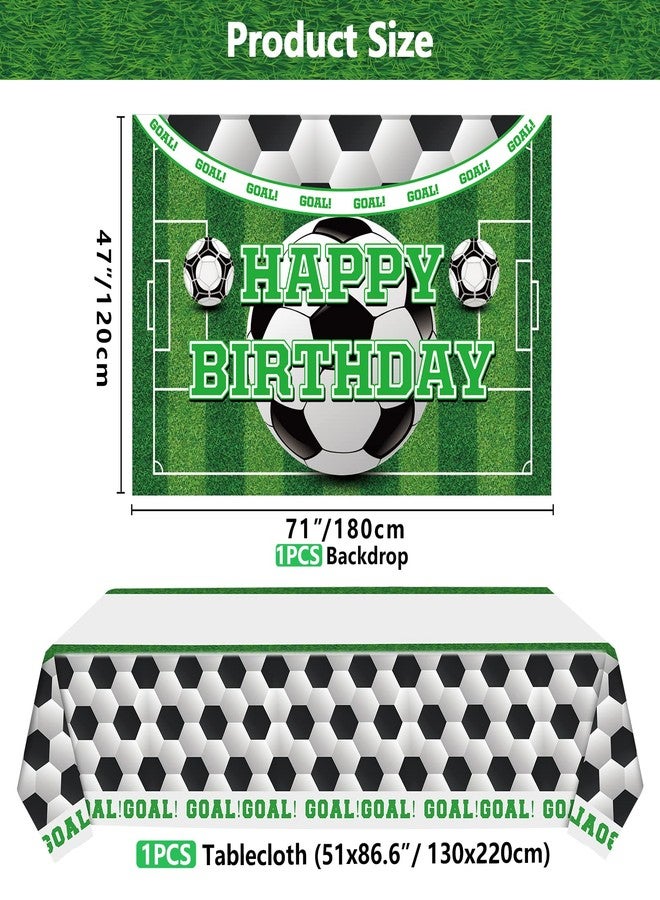 PIXHOTUL Soccer Happy Birthday Backdrop and Tablecloth Set - Soccer Theme Party Photo Props with Plastic Tablecloths Decorations for Kids Soccer Themed Birthday Party Decorations - Image 2